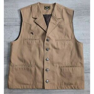 Vintage Wyoming Traders Vest Men's Size L Lined Tan Cotton Canvas Western